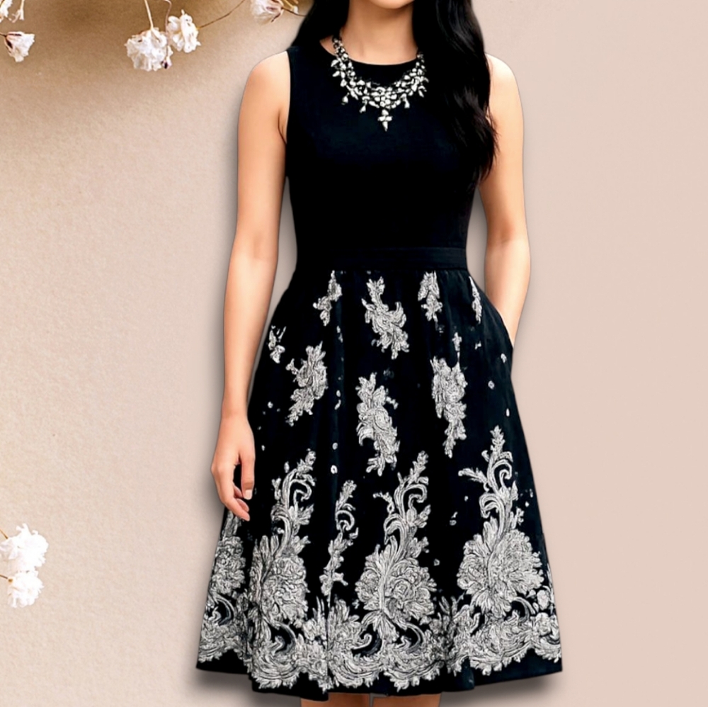 Eliza J Party Dress Overlay Embroidery Bling Wedding Guest Romance Fairy sz 6 - Picture 14 of 14